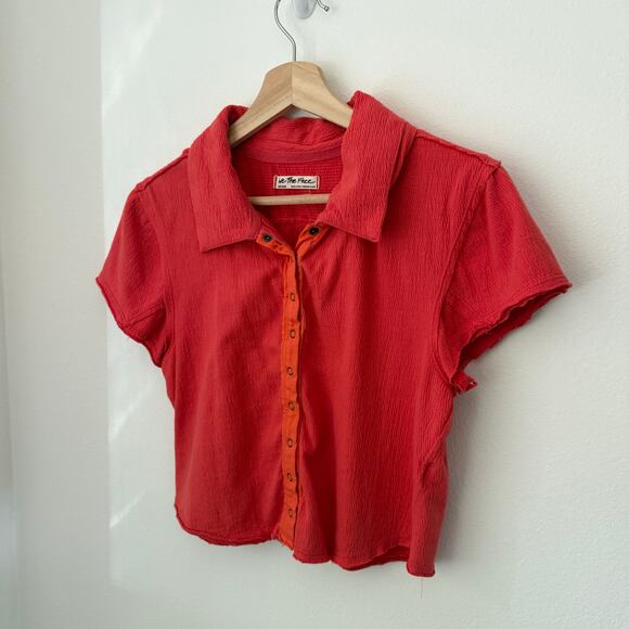 Free People Fifi Cropped Polo T Shirt Sz medium - Picture 4 of 7